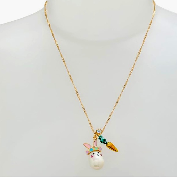 New Betsey Johnson Pearl Critters Bunny Short Pendant Necklace - Picture 7 of 11